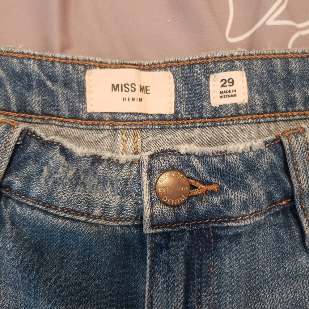 Miss Me Blue Jeans with Contrast Stitching and Distressed Details